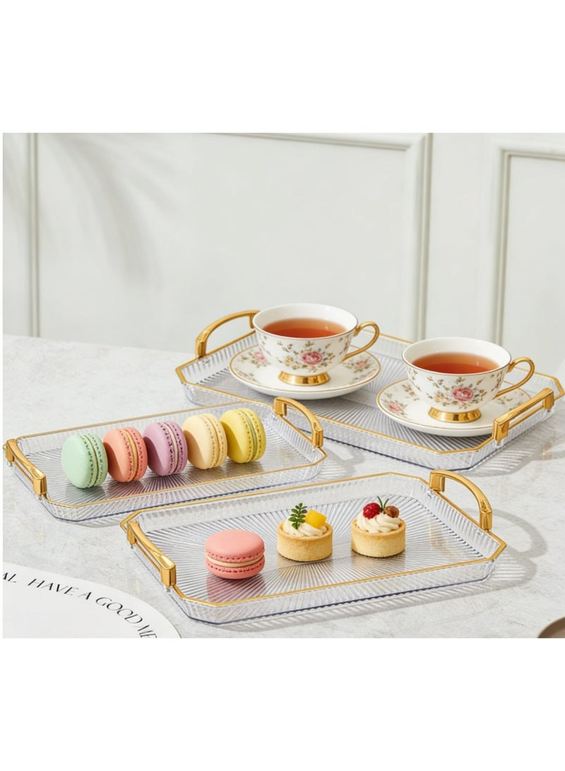 صينية تقديم بمقابض ذهبية، مجموعة من 3 أطباق تقديم مستطيلة كبيرة للعشاء والحفلات والترفيه - Image 5