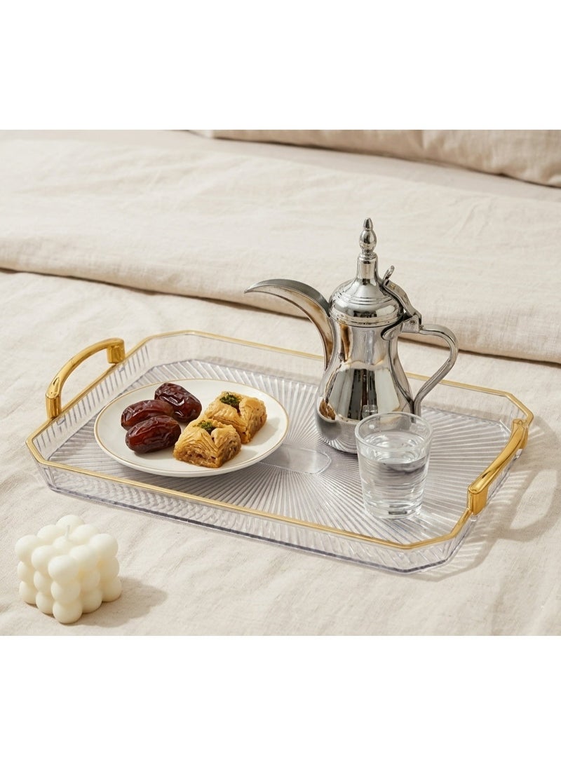 Serving Tray Set of 3 with Gold Handles, Rectangular Plastic Serving Trays, Large Decorative Food Serving Platters for Kitchen, Coffee, Tea, Party & Home Use - Image 2