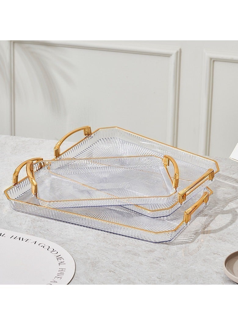 Serving Tray Set of 3 with Gold Handles, Rectangular Plastic Serving Trays, Large Decorative Food Serving Platters for Kitchen, Coffee, Tea, Party & Home Use - Image 1