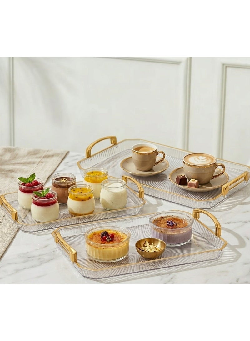 Serving Tray Set of 3 with Gold Handles, Rectangular Plastic Serving Trays, Large Decorative Food Serving Platters for Kitchen, Coffee, Tea, Party & Home Use - Image 4