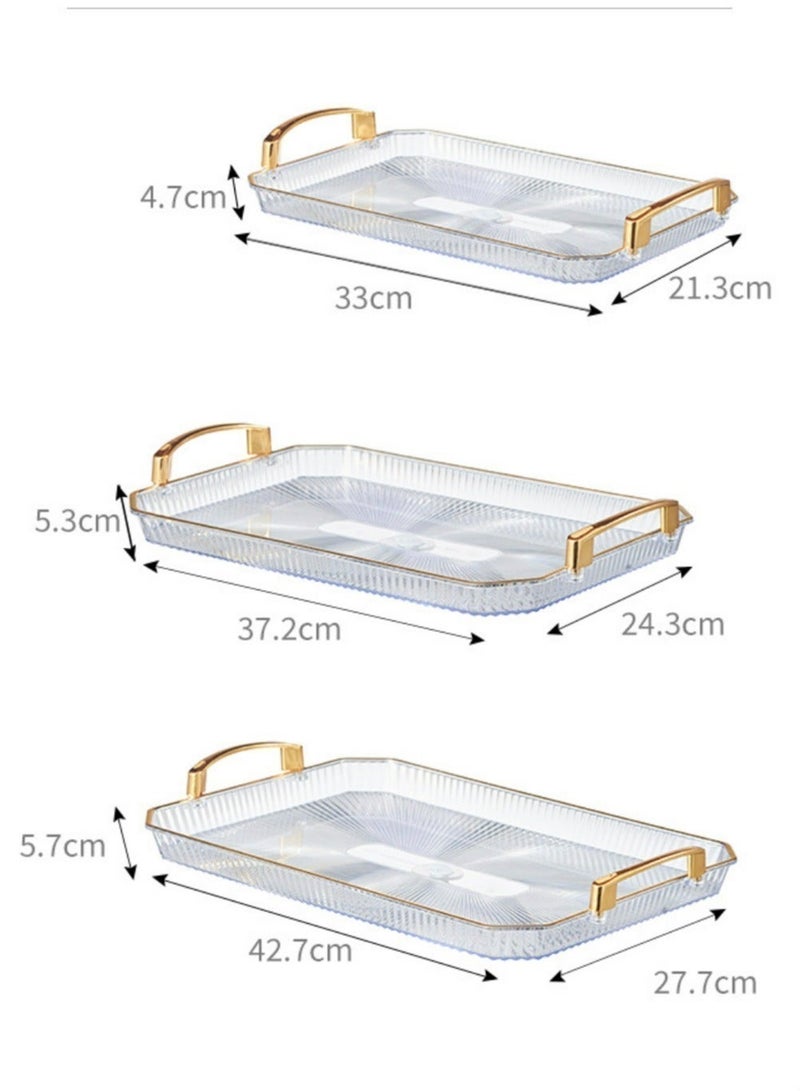 Serving Tray Set of 3 with Gold Handles, Rectangular Plastic Serving Trays, Large Decorative Food Serving Platters for Kitchen, Coffee, Tea, Party & Home Use - Image 5
