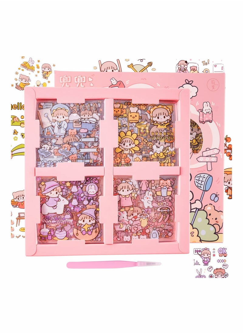 NIBEMINENT Stickers Set, 100 Sheets Cute Cartoon Girls Kawaii Figure PET Transparent Decorative Scrapbook for Junk Journal, DIY Arts Crafts, Photo Album, Planners, Calendars and Notebook  - Image 1