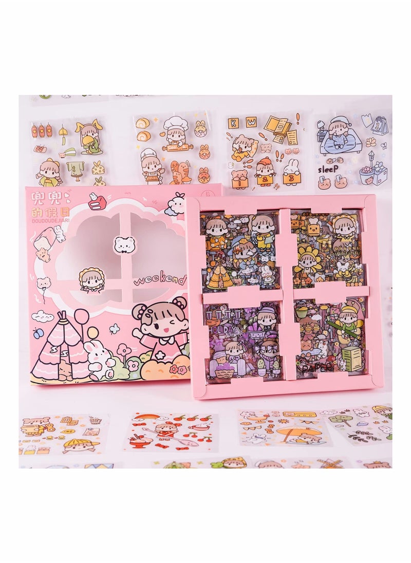 NIBEMINENT Stickers Set, 100 Sheets Cute Cartoon Girls Kawaii Figure PET Transparent Decorative Scrapbook for Junk Journal, DIY Arts Crafts, Photo Album, Planners, Calendars and Notebook  - Image 5