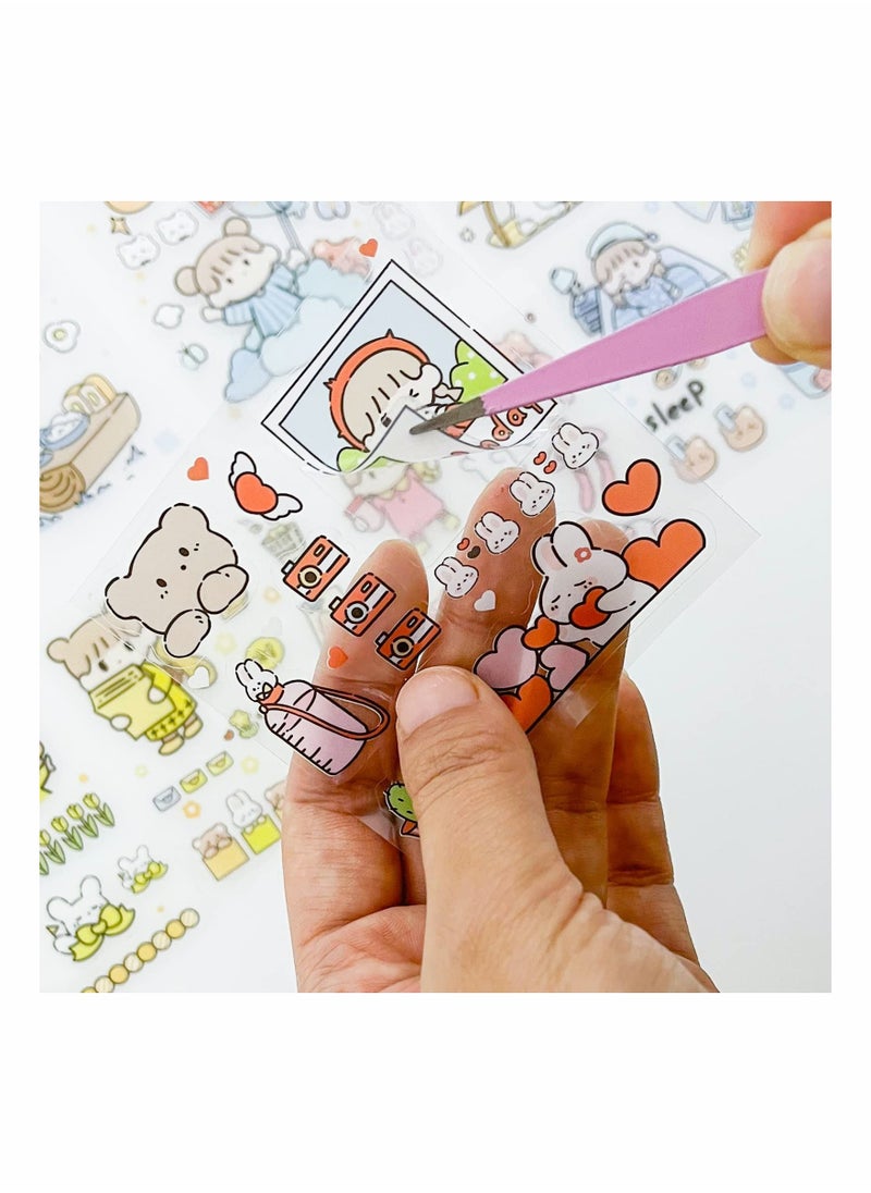 NIBEMINENT Stickers Set, 100 Sheets Cute Cartoon Girls Kawaii Figure PET Transparent Decorative Scrapbook for Junk Journal, DIY Arts Crafts, Photo Album, Planners, Calendars and Notebook  - Image 3