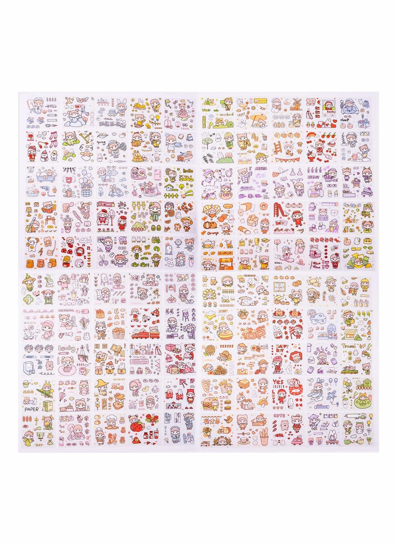 NIBEMINENT Stickers Set, 100 Sheets Cute Cartoon Girls Kawaii Figure PET Transparent Decorative Scrapbook for Junk Journal, DIY Arts Crafts, Photo Album, Planners, Calendars and Notebook  - Image 2