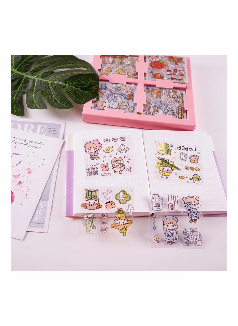 NIBEMINENT Stickers Set, 100 Sheets Cute Cartoon Girls Kawaii Figure PET Transparent Decorative Scrapbook for Junk Journal, DIY Arts Crafts, Photo Album, Planners, Calendars and Notebook  - Image 4