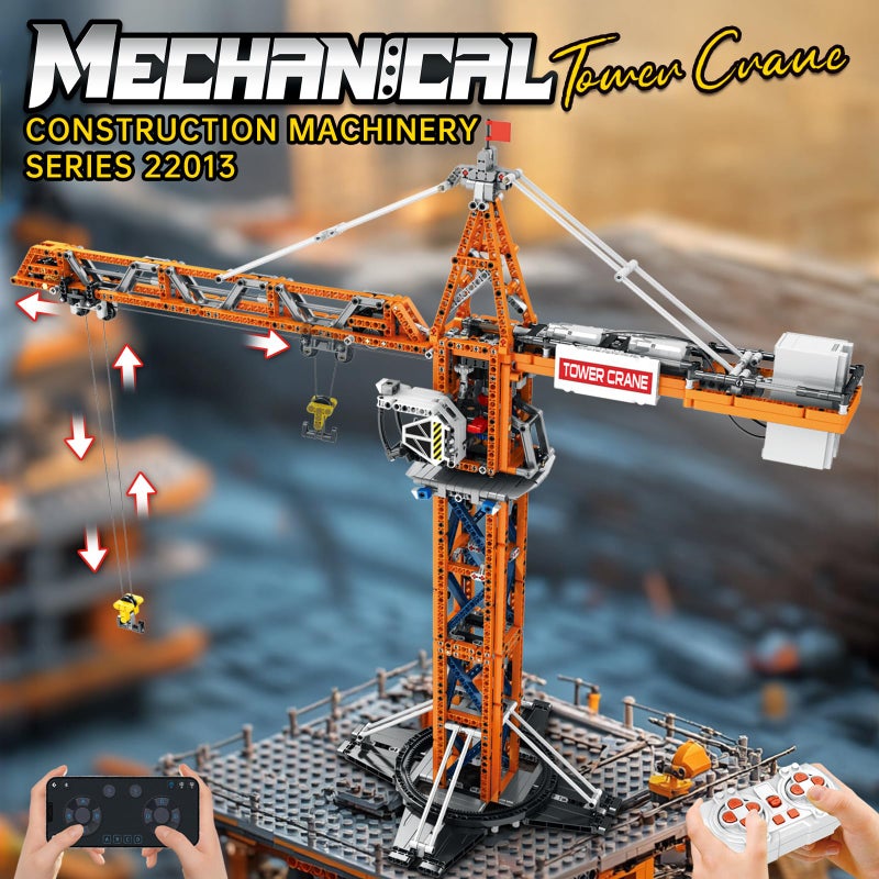 Reobrix Crane Building Blocks Set, RC Tower Crane Construction Vehicle Model Kits with Dual Motors, 1176 PCS City Crane Toy for Adults, Gift for Men and Construction Machinery Lovers 22013 - Image 2