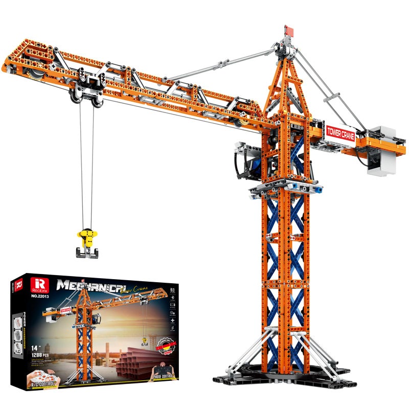 Reobrix Crane Building Blocks Set, RC Tower Crane Construction Vehicle Model Kits with Dual Motors, 1176 PCS City Crane Toy for Adults, Gift for Men and Construction Machinery Lovers 22013 - Image 1