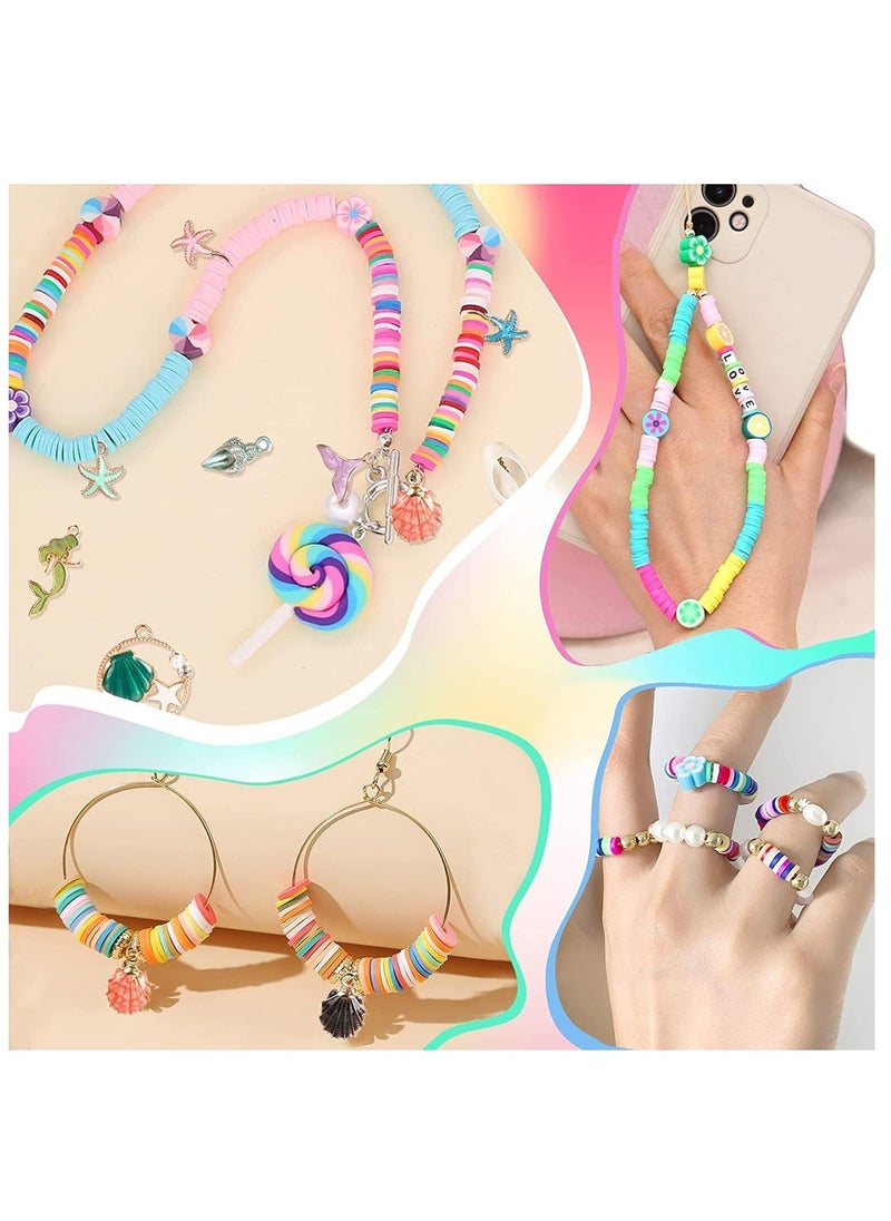 Yoawllty Clay Beads for Bracelet Making Kit, 28 Colors Flat Round Polymer 6mm Clay Beads with Charms Kit and Elastic Strings for Bracelets, Necklace, Earrings  - Image 4