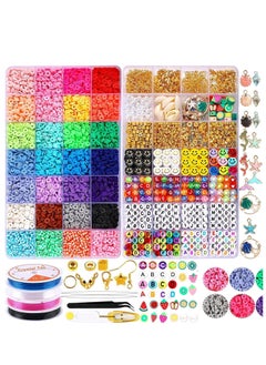 Yoawllty Clay Beads for Bracelet Making Kit, 28 Colors Flat Round Polymer 6mm Clay Beads with Charms Kit and Elastic Strings for Bracelets, Necklace, Earrings  - Image 1