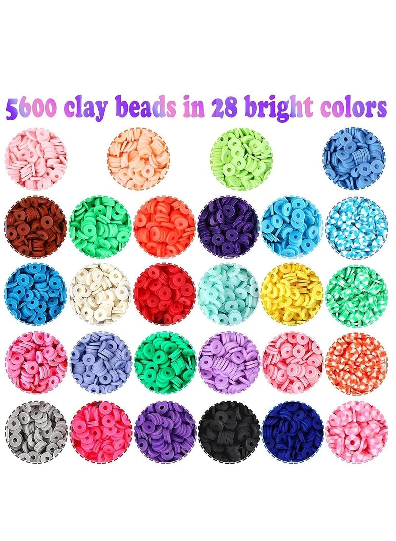 Yoawllty Clay Beads for Bracelet Making Kit, 28 Colors Flat Round Polymer 6mm Clay Beads with Charms Kit and Elastic Strings for Bracelets, Necklace, Earrings - Image 3