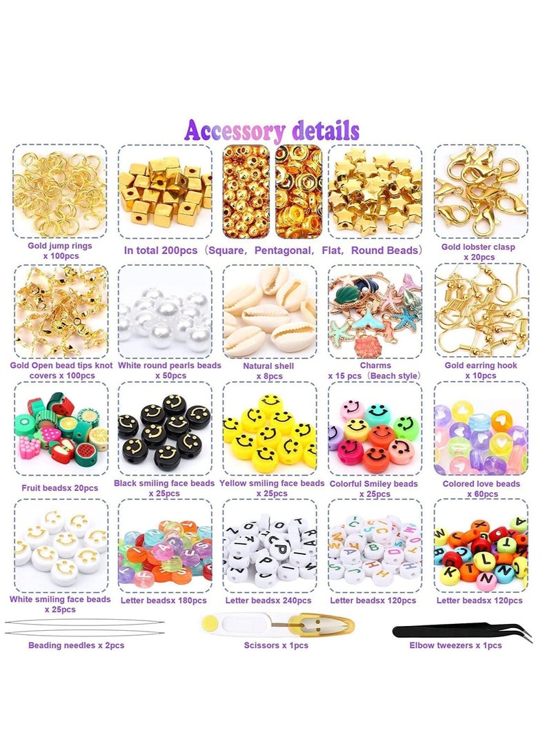 Yoawllty Clay Beads for Bracelet Making Kit, 28 Colors Flat Round Polymer 6mm Clay Beads with Charms Kit and Elastic Strings for Bracelets, Necklace, Earrings - Image 4