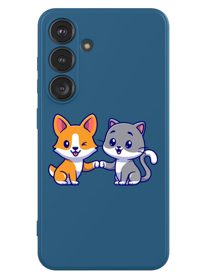 Theodor Protective Slim Fit Case Liquid Silicone Cover with Full Body Protection Anti-Scratch Shockproof Case For Samsung Galaxy S24 (Blue) - Cat and dog friendship - Image 1