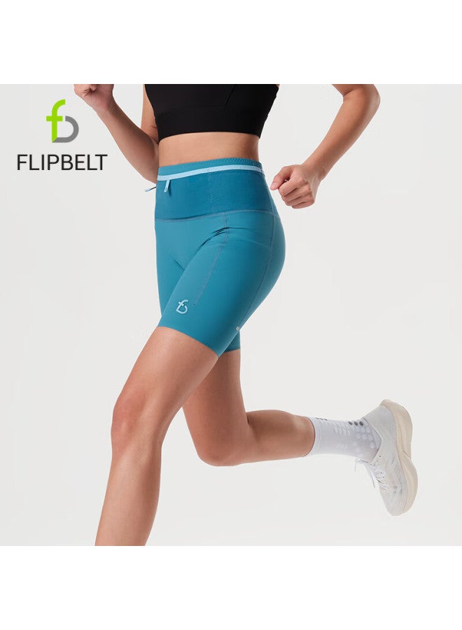 فليب بلت Flipbelt Women's Compression Waist Pack Shorts Kangaroo Pants 3.0 Running Compeion Moisture Wicking Ice Blue L - Image 5