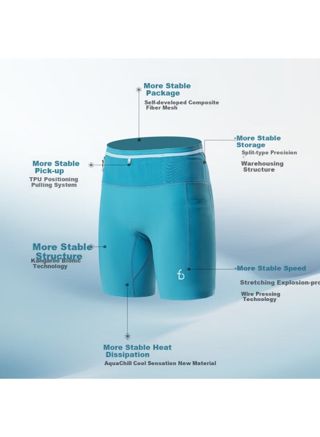 فليب بلت Flipbelt Women's Compression Waist Pack Shorts Kangaroo Pants 3.0 Running Compeion Moisture Wicking Ice Blue L - Image 1