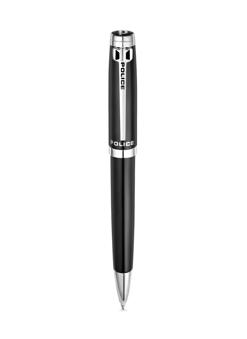 بوليس Batang Black Stainless Steel Twisted Closure Pen with Silver Trims and Blue Ink