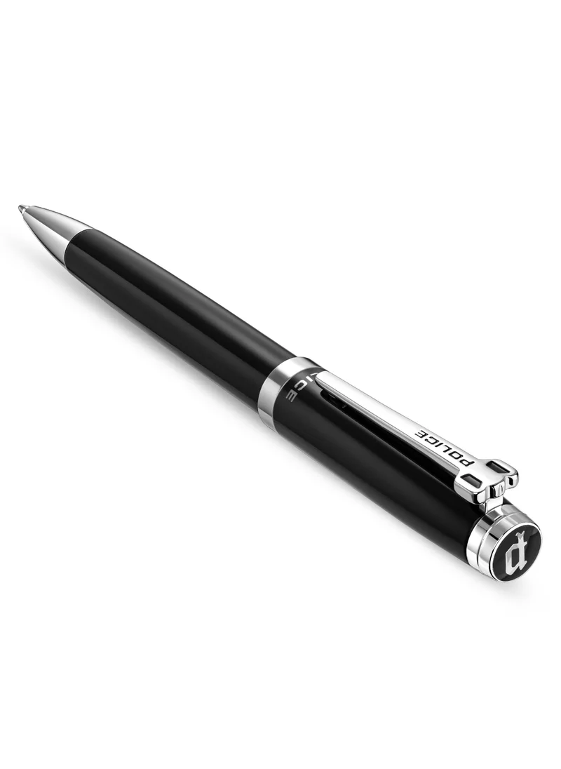 بوليس Batang Black Stainless Steel Twisted Closure Pen with Silver Trims, Blue Ink - 137 mm