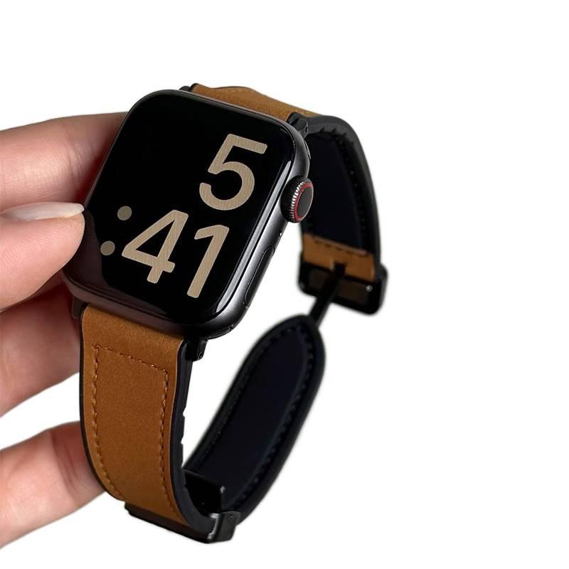 AD Brown Classic Leather Strap Smartwatch Band Compatible with Apple Watch / SE with Adjustable Fit Replacement Strap for Daily Wear - Image 1
