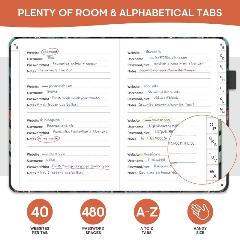 Taja Password Keeper Book with Alphabetical Tabs, Small Password Books for Seniors, Password Notebook for Internet Website Address Log in Detail, Password Logbook with Colorful Designs - Tropical Songbird - Image 3