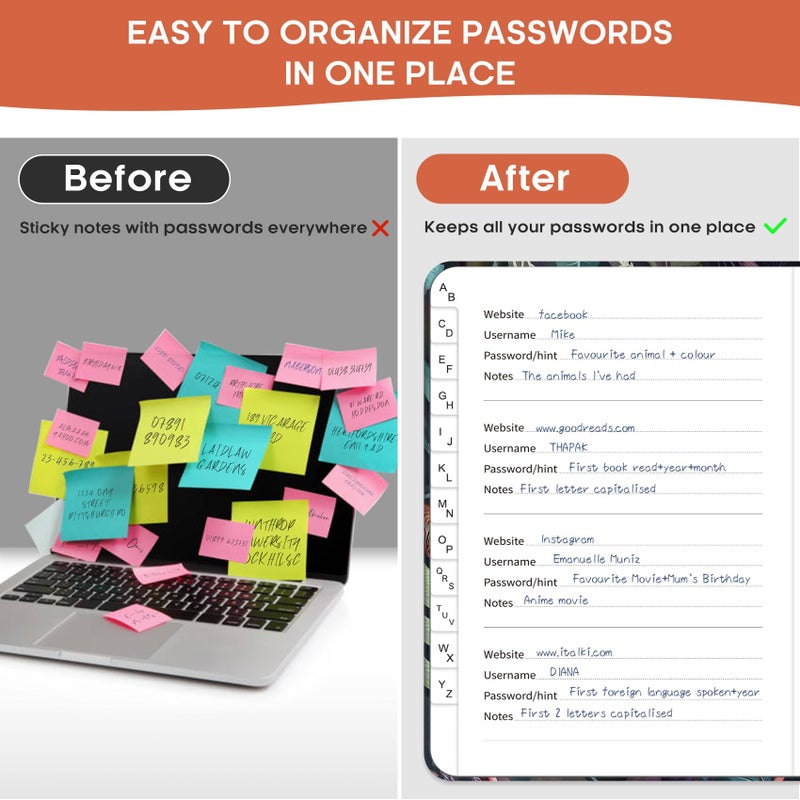 Taja Password Keeper Book with Alphabetical Tabs, Small Password Books for Seniors, Password Notebook for Internet Website Address Log in Detail, Password Logbook with Colorful Designs - Tropical Songbird - Image 2
