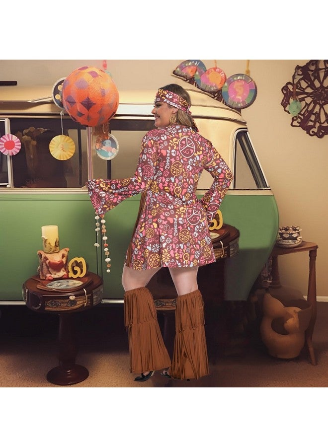 Fairycece Hippie Costume Women 70s Outfits Disco Dress 60s Adults Plus Size 1970s Clothing - Image 2