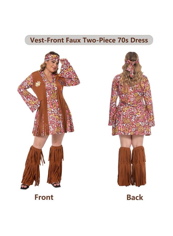 Fairycece Hippie Costume Women 70s Outfits Disco Dress 60s Adults Plus Size 1970s Clothing - Image 4