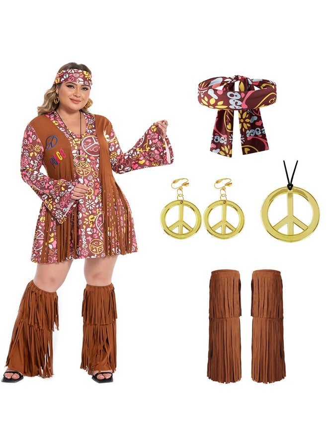 Fairycece Hippie Costume Women 70s Outfits Disco Dress 60s Adults Plus Size 1970s Clothing - Image 1