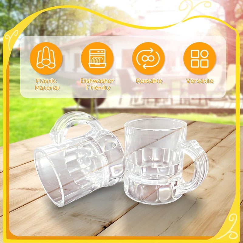 Irrmshr 30 Pcs Mini Plastic Beer Mugs, 1 oz Clear Plastic Shot Glasses with Handles, Reusable Beer Stein Tasting Glasses for Drinking, Festival, Party, BBQ - Image 4