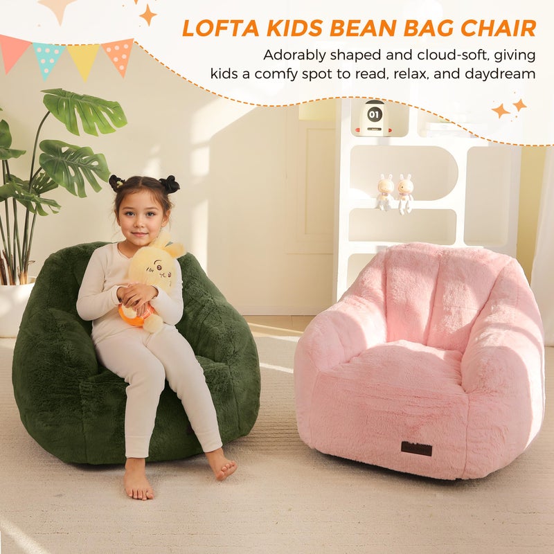 MAXYOYO Kids Bean Bag Chair, Comfy Bean Bag Sofa with Back Support, Faux Fur Cute Chair for Boys and Girls, Stuffed Floor Sofa for Nursery, Bedroom, Green - Image 3
