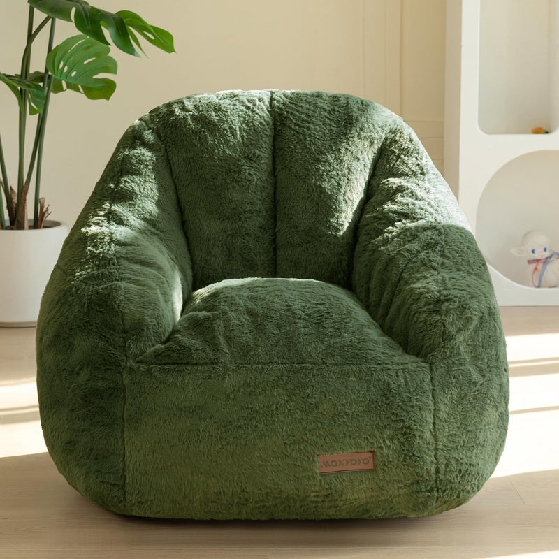 MAXYOYO Kids Bean Bag Chair, Comfy Bean Bag Sofa with Back Support, Faux Fur Cute Chair for Boys and Girls, Stuffed Floor Sofa for Nursery, Bedroom, Green - Image 1