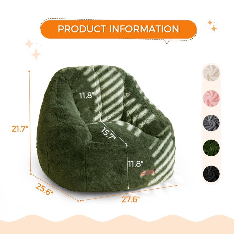 MAXYOYO Kids Bean Bag Chair, Comfy Bean Bag Sofa with Back Support, Faux Fur Cute Chair for Boys and Girls, Stuffed Floor Sofa for Nursery, Bedroom, Green - Image 2