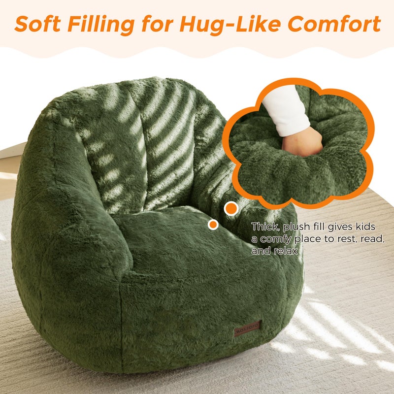 MAXYOYO Kids Bean Bag Chair, Comfy Bean Bag Sofa with Back Support, Faux Fur Cute Chair for Boys and Girls, Stuffed Floor Sofa for Nursery, Bedroom, Green - Image 4
