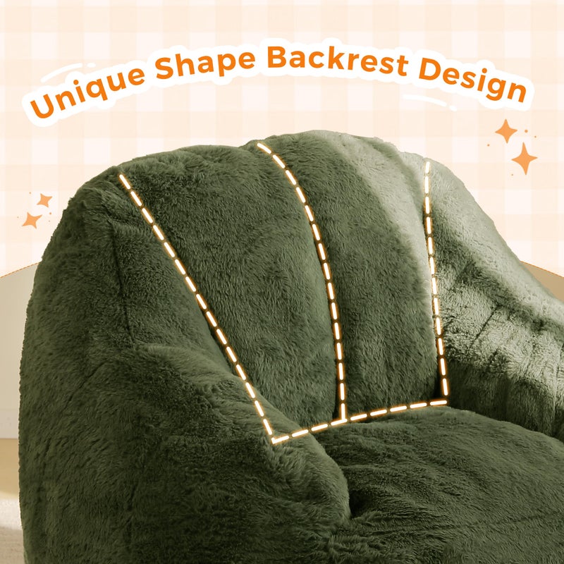 MAXYOYO Kids Bean Bag Chair, Comfy Bean Bag Sofa with Back Support, Faux Fur Cute Chair for Boys and Girls, Stuffed Floor Sofa for Nursery, Bedroom, Green - Image 5