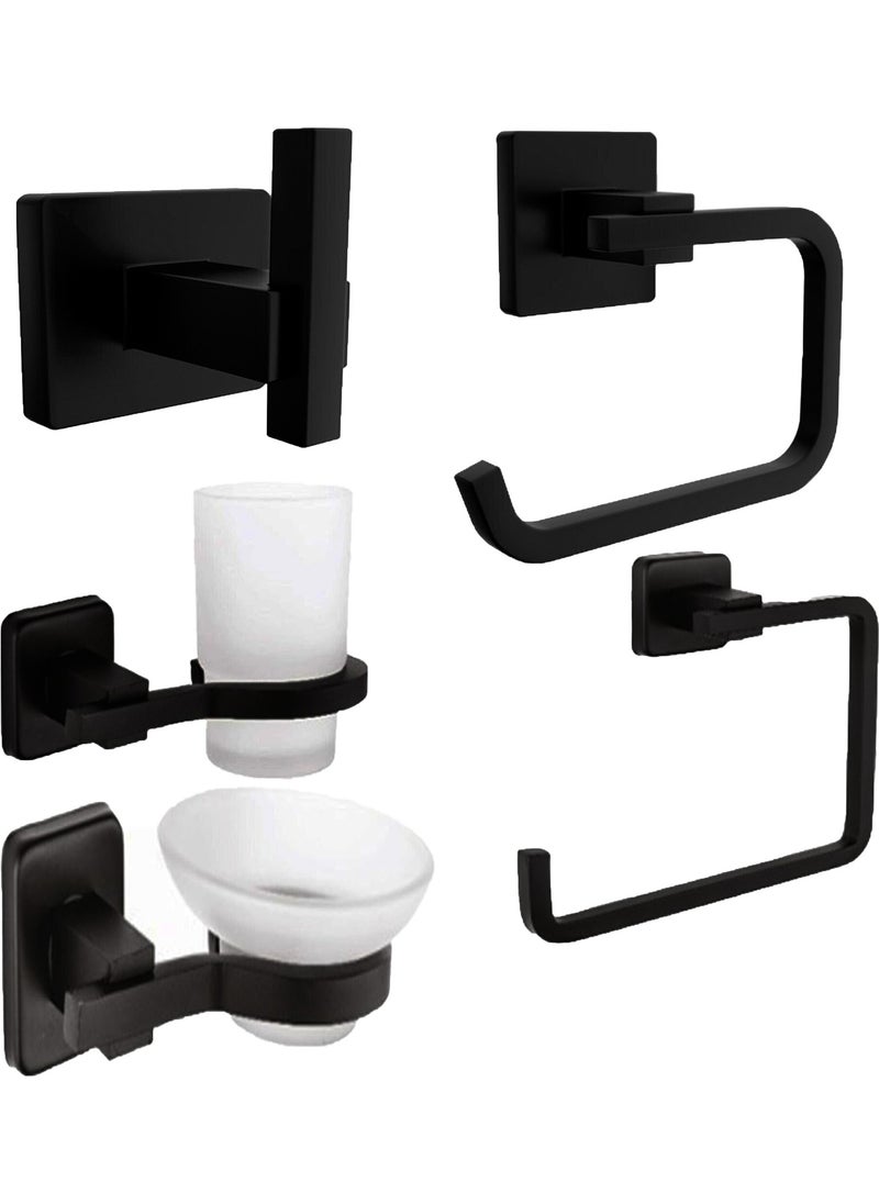 Black Square Set of 5 Square Towel Holder, Bathrobe Holder, Toilet Paper Holder, Toothbrush Holder, Soap Holder - pzsku/Z1AD5C58A13423DF16171Z/45/_/1725725261/0eb63261-3284-4f2f-b195-b0a7ebb8fdbd