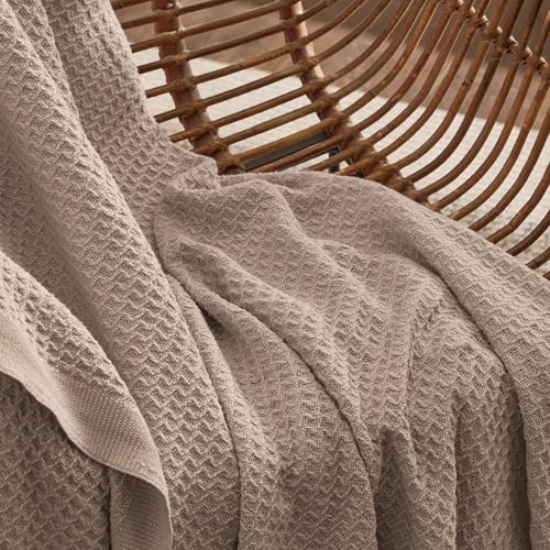 Bedsure Gentlesoft 100% Cotton Blanket Queen Size for Bed - Breathable and Soft, Thick Cozy Waffle Weave Christmas Blanket Gift for Women, Taupe, 90x90 Inches - Image 4