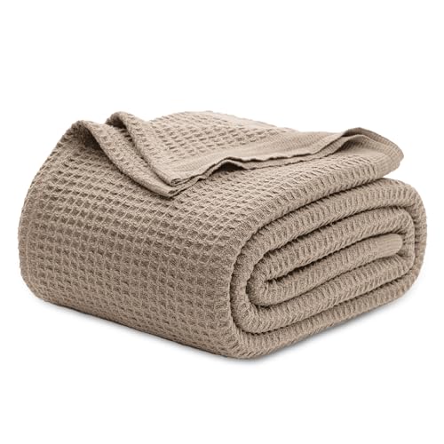 Bedsure Gentlesoft 100% Cotton Blanket Queen Size for Bed - Breathable and Soft, Thick Cozy Waffle Weave Christmas Blanket Gift for Women, Taupe, 90x90 Inches - Image 1