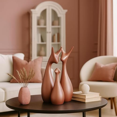 LADROX Muted Metallic Matte Home Decor Lucky Deer Family Ceramic Figurine | Launched for The First time in India - (Set of 3, Bronze) - Image 1