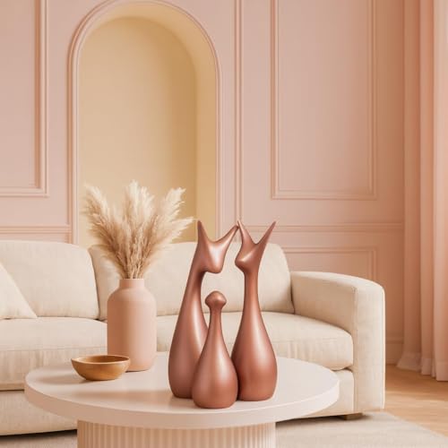 LADROX Muted Metallic Matte Home Decor Lucky Deer Family Ceramic Figurine | Launched for The First time in India - (Set of 3, Bronze) - Image 2