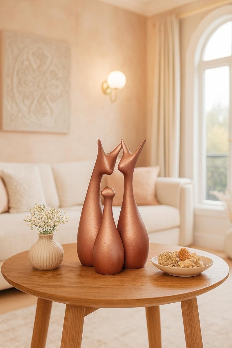 LADROX Muted Metallic Matte Home Decor Lucky Deer Family Ceramic Figurine | Launched for The First time in India - (Set of 3, Bronze) - Image 3
