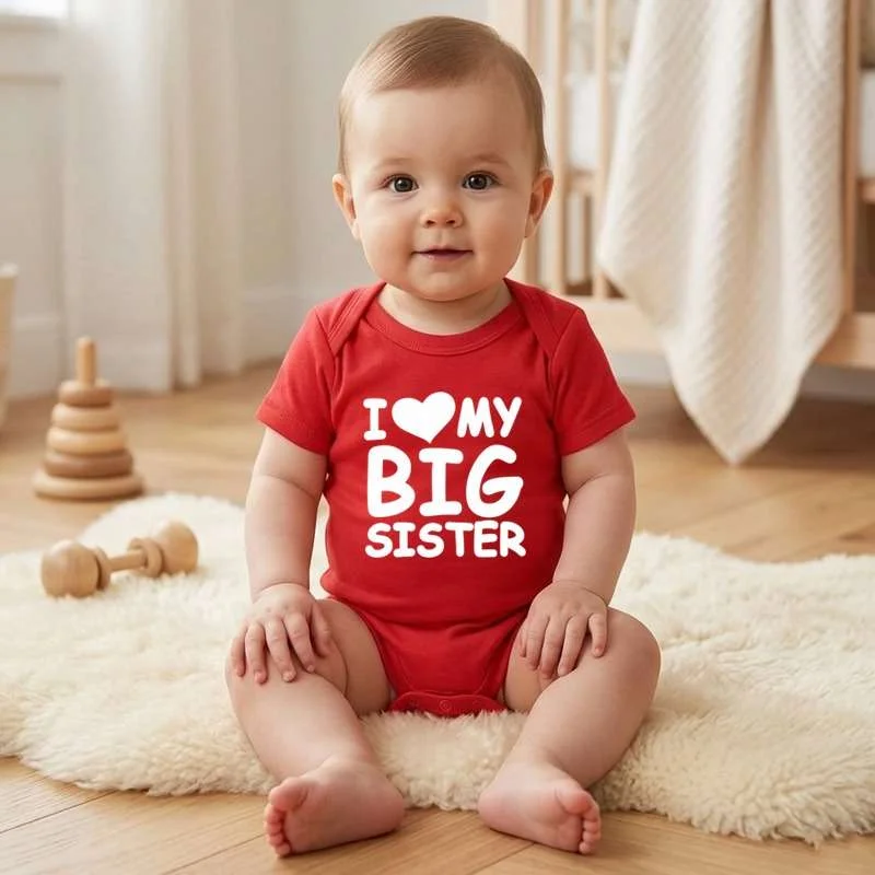 Matching Family Outfits I Love My Big Sister Baby Bodysuit – Cute Infant Onesie for Sibling Announcement, Soft Cotton Baby Romper, Adorable Newborn Outfit, Baby Shower Gift, Family Matching Wear