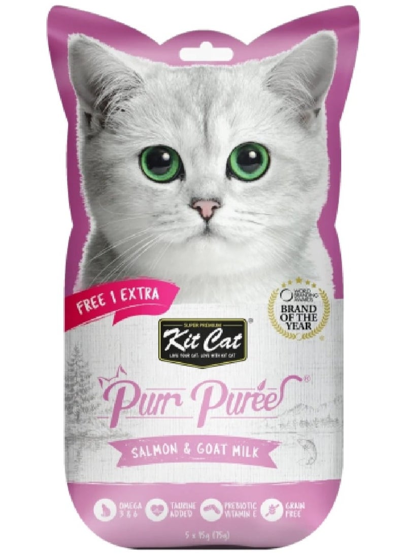 Kit Cat Puree Salmon & Goat Milk (5+1x75g) - Image 1