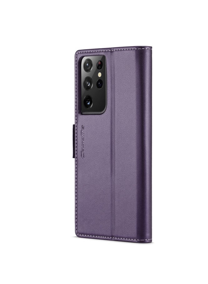 CaseMe Flip Wallet Case For Samsung Galaxy S21 Ultra, [RFID Blocking] PU Leather Wallet Flip Folio Case with Card Holder Kickstand Shockproof Phone Cover (Purple)  - Image 2