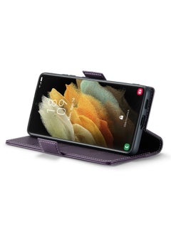 CaseMe Flip Wallet Case For Samsung Galaxy S21 Ultra, [RFID Blocking] PU Leather Wallet Flip Folio Case with Card Holder Kickstand Shockproof Phone Cover (Purple)  - Image 4