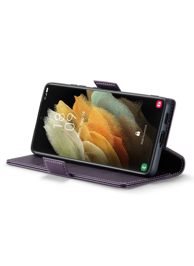 CaseMe Flip Wallet Case For Samsung Galaxy S21 Ultra, [RFID Blocking] PU Leather Wallet Flip Folio Case with Card Holder Kickstand Shockproof Phone Cover (Purple)  - Image 4