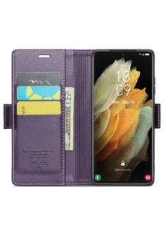 CaseMe Flip Wallet Case For Samsung Galaxy S21 Ultra, [RFID Blocking] PU Leather Wallet Flip Folio Case with Card Holder Kickstand Shockproof Phone Cover (Purple)  - Image 5