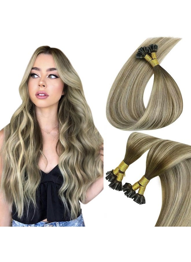 Sunny Hair Sunny U Tip Hair Extensions Brown Ombre 50G U Tip Hair Extensions Human Hair Dark Brown Balayage Light Brown With Light Blonde Hot Fusion Hair Extensions U Tip Brown Ombre 14Inch 50S  - Image 1