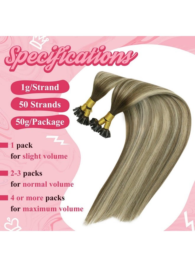 Sunny Hair Sunny U Tip Hair Extensions Brown Ombre 50G U Tip Hair Extensions Human Hair Dark Brown Balayage Light Brown With Light Blonde Hot Fusion Hair Extensions U Tip Brown Ombre 14Inch 50S  - Image 3