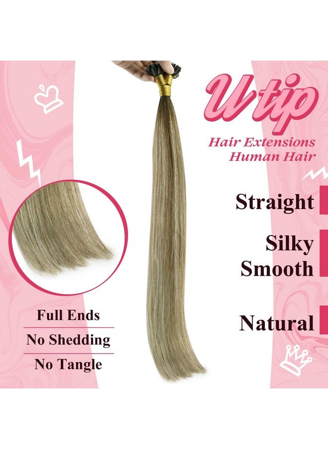 Sunny Hair Sunny U Tip Hair Extensions Brown Ombre 50G U Tip Hair Extensions Human Hair Dark Brown Balayage Light Brown With Light Blonde Hot Fusion Hair Extensions U Tip Brown Ombre 14Inch 50S  - Image 2