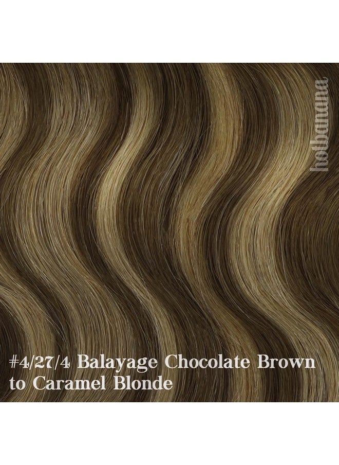 hotbanana - Human Hair Clip In Hair Extensions, Balayage Chocolate Brown Mixed Caramel Blonde 120G Clip In Hair Extensions Real Human Hair Straight Remy Hair Clip Ins Dark Roots Ombre 14 Inch 7Pcs - Image 1