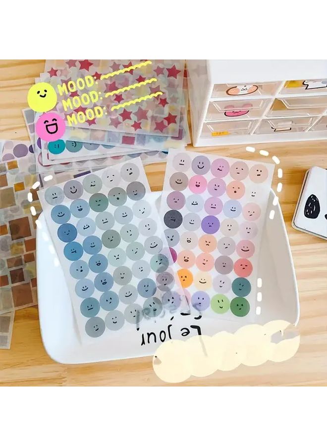 6 Sheets Cute Expression Cartoon Doodle Round Sticker Multicolor Smile Face Gift Decoration Hand Account Sticker Cup Decoration Label Holiday Gift Stationery - Image 5